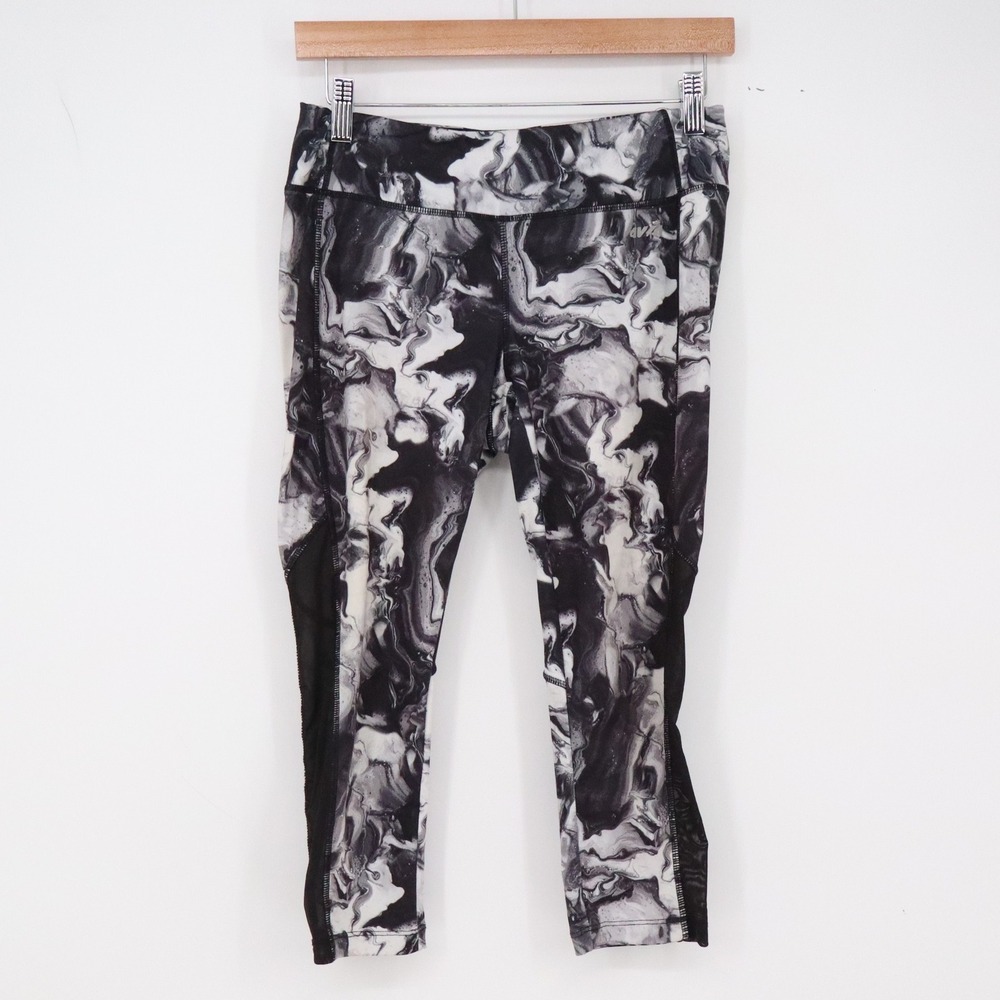 Avia Leggings Womens S Marble Swirl Black White Mesh Capri Excellent